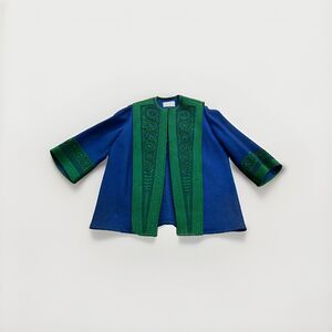 Vintage 70’s Claremont Womens Green Blue Colorblock Felted Wool Jacket One Size